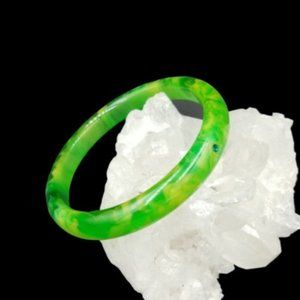 Vintage Bakelite Green Jello Rhinestone Bangle Bracelet